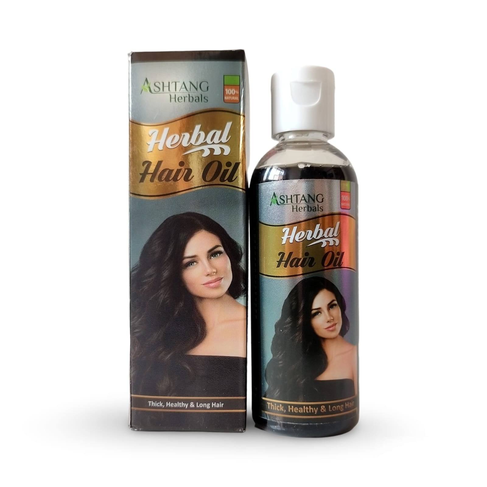 Ashtang Herbals Herbal Hair Oil packaging and bottle on a white background